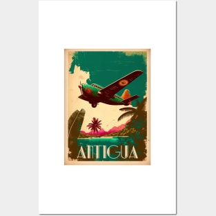 Antigua Caribbean Plane Vintage Travel Art Poster Posters and Art